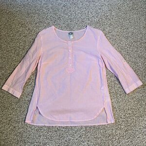 Hammerschmid Womens Lightweight Cotton Blouse Top Size 8 M Euro Coastal Striped